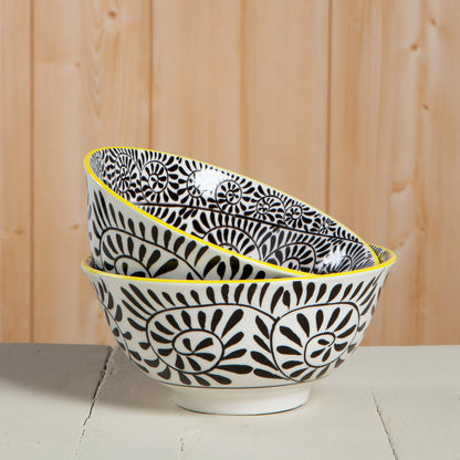 Stamped Bowl 6" Black Vines