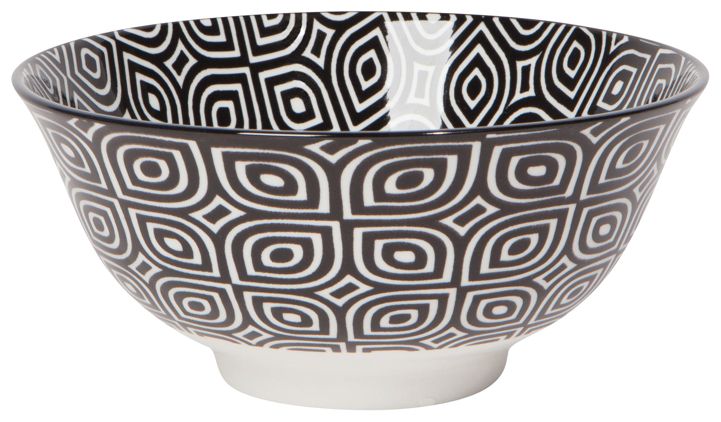 Stamped Bowl 6" Black White Geo