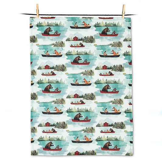 Animals In Canoe Tea Towel