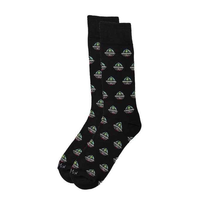 Men's Bamboo Crew Socks Black Alien Invasion
