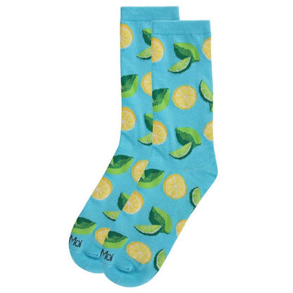 Women's Bamboo Crew Socks Turquoise when Life Gives You Lemons