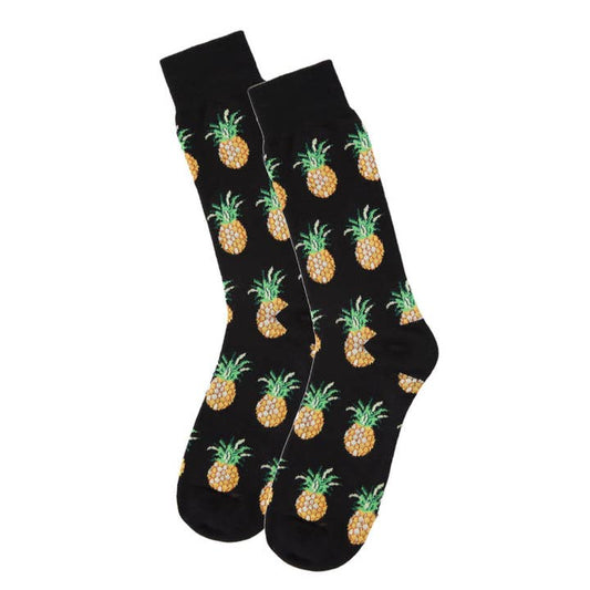 Men's Bamboo Crew Socks Black Pineapples