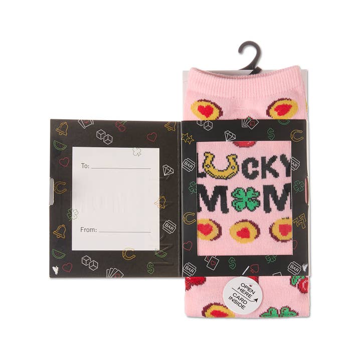 Greeting Card Socks Confetti Pink Lucky Mom