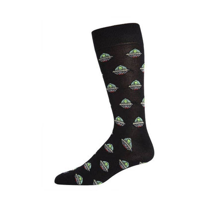 Men's Bamboo Crew Socks Black Alien Invasion