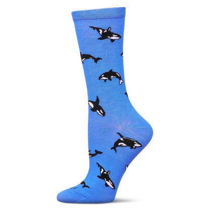 Women's Bamboo Crew Socks Azure Whales