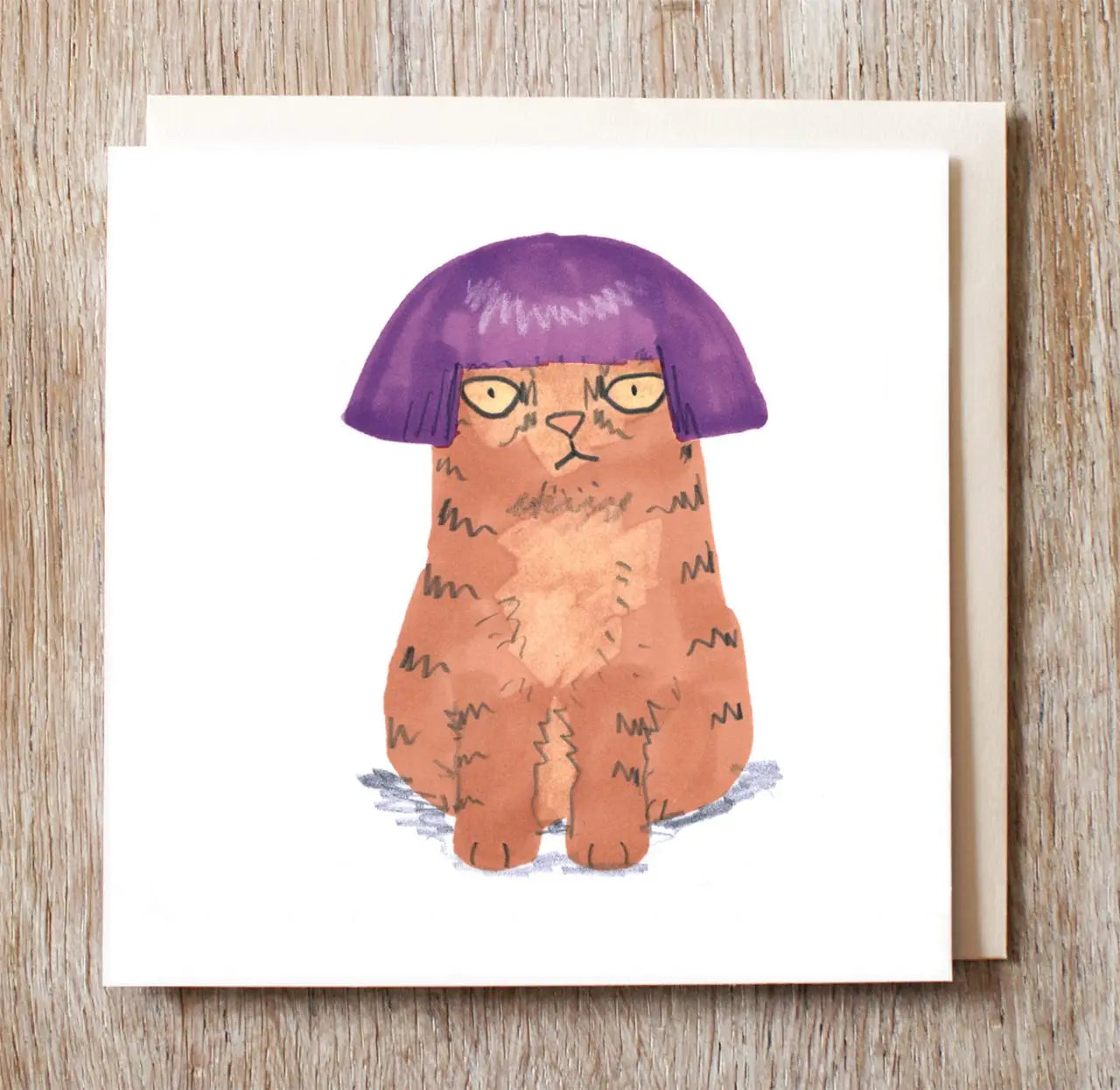 Cat In Purple Wig Card