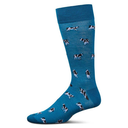 Men's Bamboo Crew Socks Blue Sapphire Cows