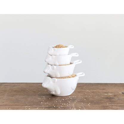 Stoneware Monkey Measuring Cups, White Set of 4