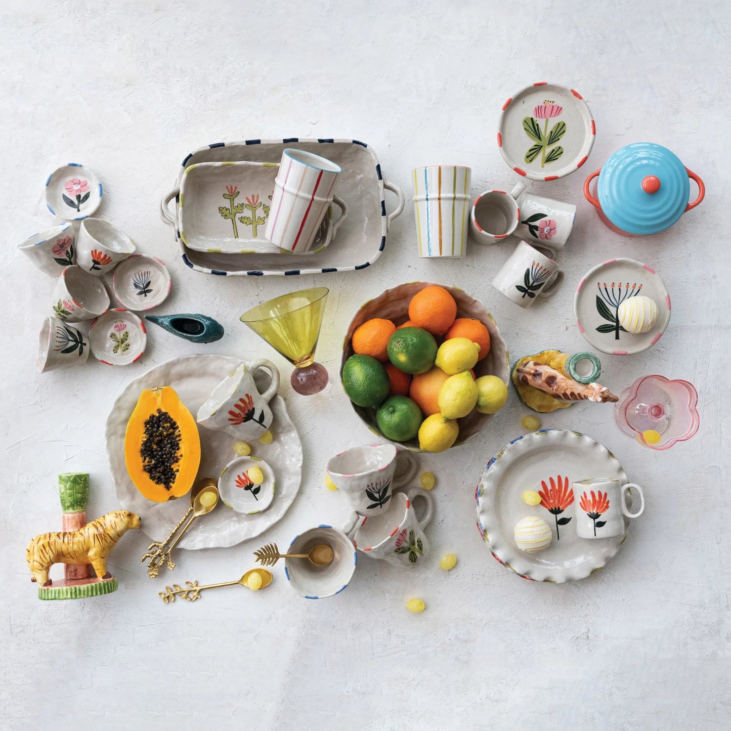 8-1/2" Hand-Painted Stoneware Plate – Flower Design with Ruffled Edge