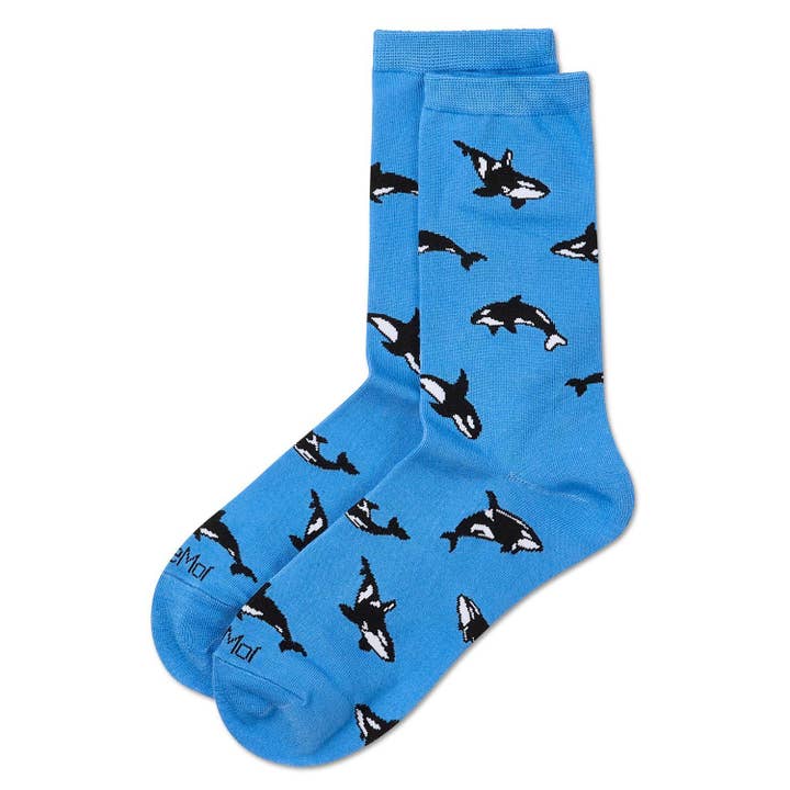 Women's Bamboo Crew Socks Azure Whales