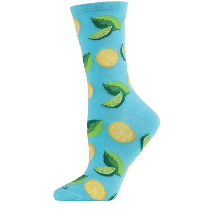 Women's Bamboo Crew Socks Turquoise when Life Gives You Lemons