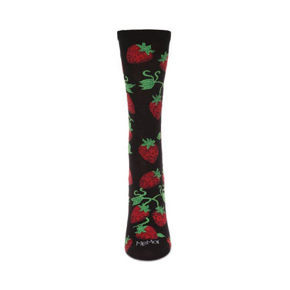 Women's Bamboo Crew Socks Black Strawberry Vines