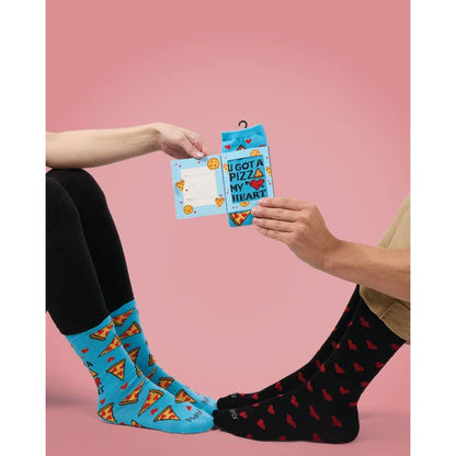 Greeting Card Socks Blue U Gotta Pizza My Heart