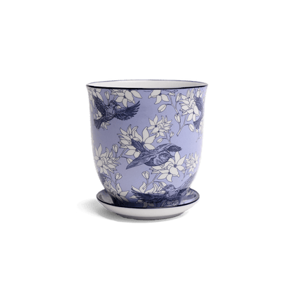 Liberte 4, 4.25" Pot & Saucer - Blue Swallows