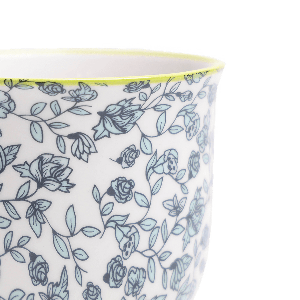 Liberte 3, 4.25" Pot & Saucer - Green Flowers