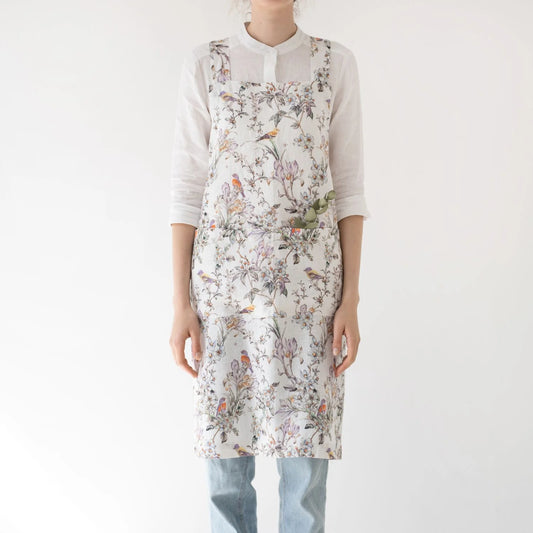 Birds Linen Crossback Apron
