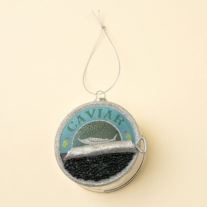Caviar Glass Holiday Ornament, Silver Glitter