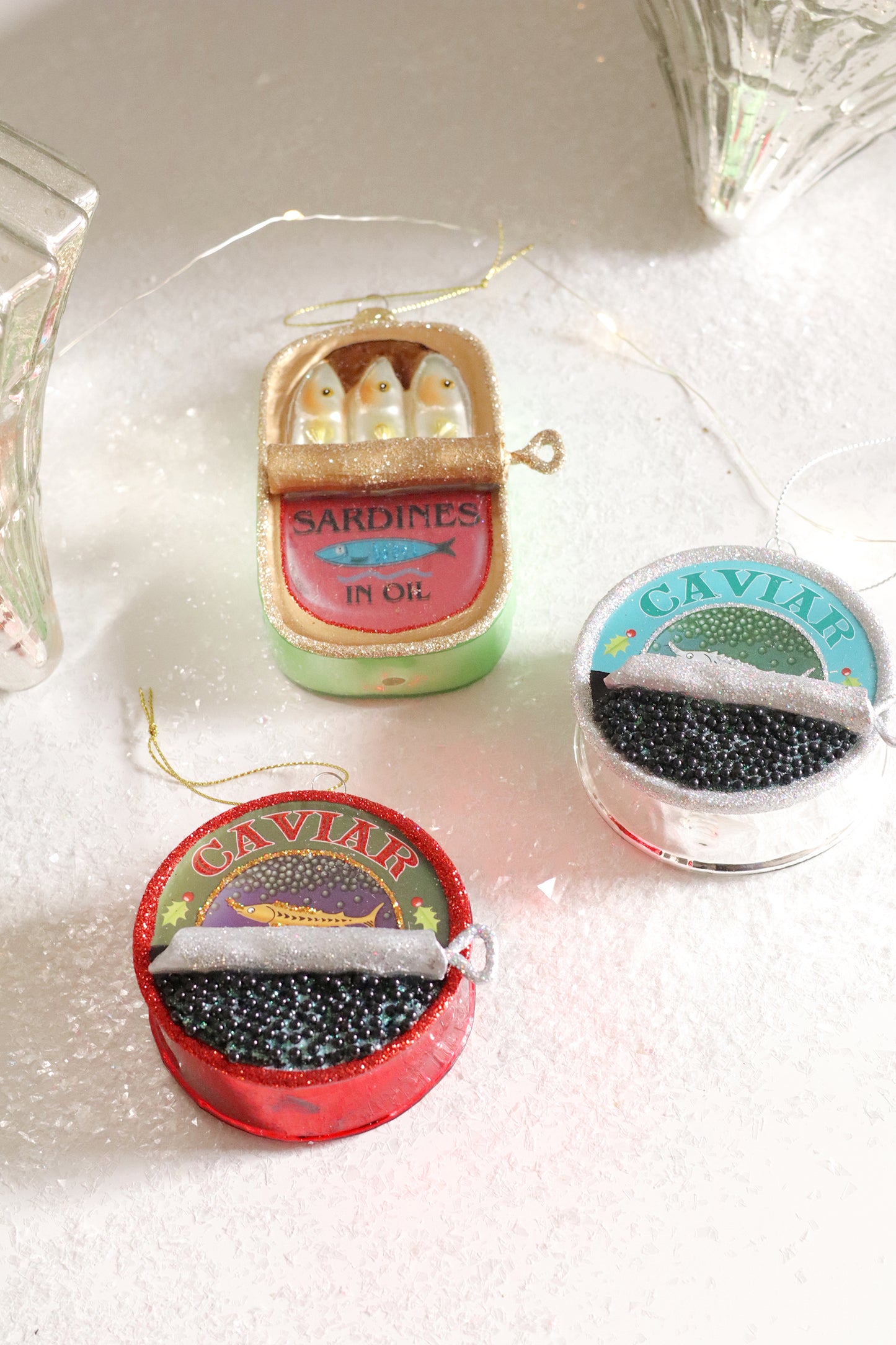 Caviar Glass Holiday Ornament, Silver Glitter