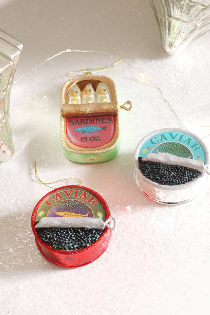 Caviar Glass Holiday Ornament, Silver Glitter