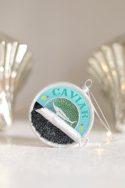 Caviar Glass Holiday Ornament, Silver Glitter