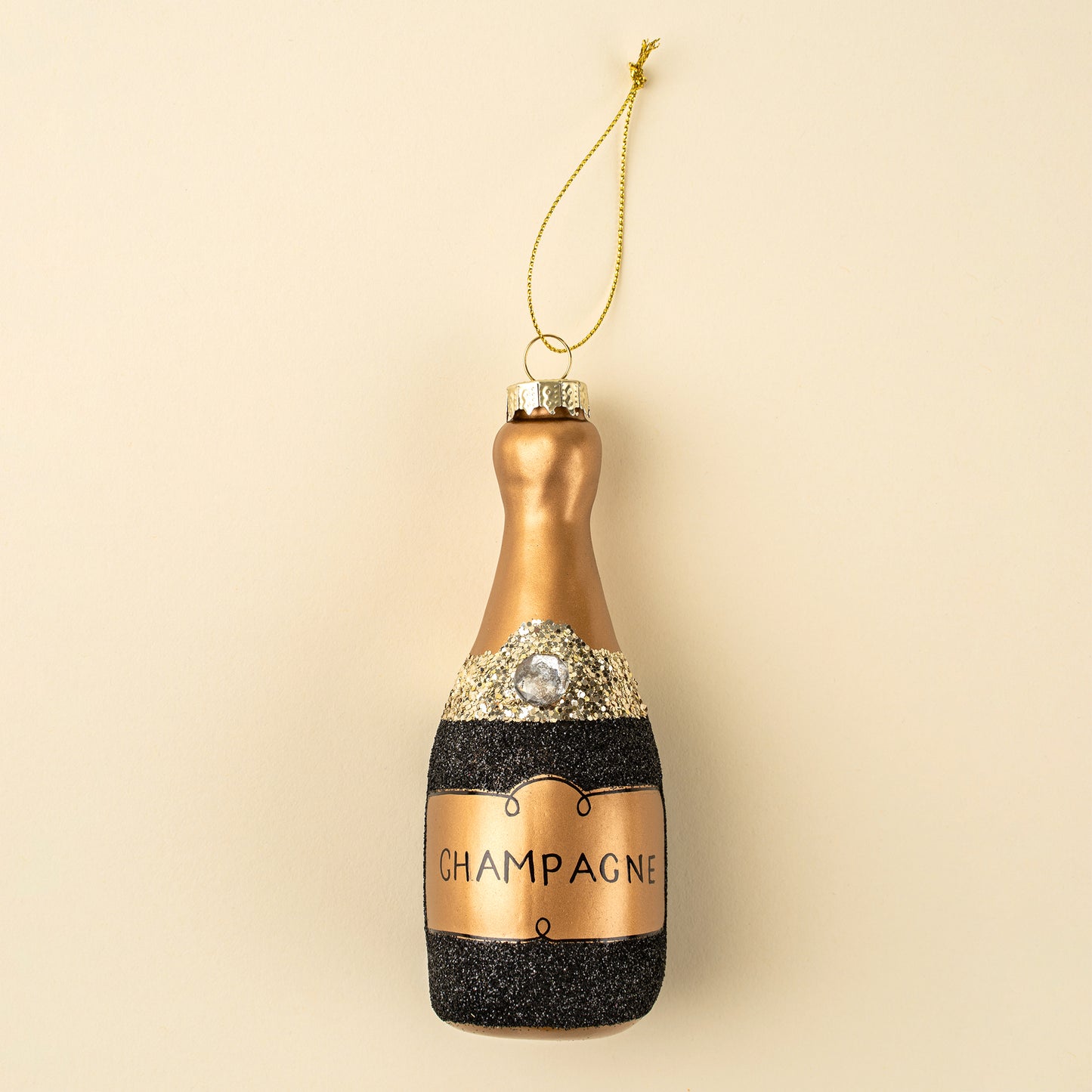 Champagne Sparkle Holiday Ornament, Black