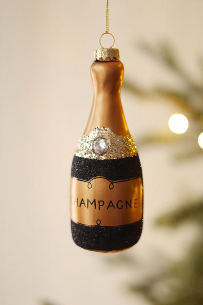 Champagne Sparkle Holiday Ornament, Black