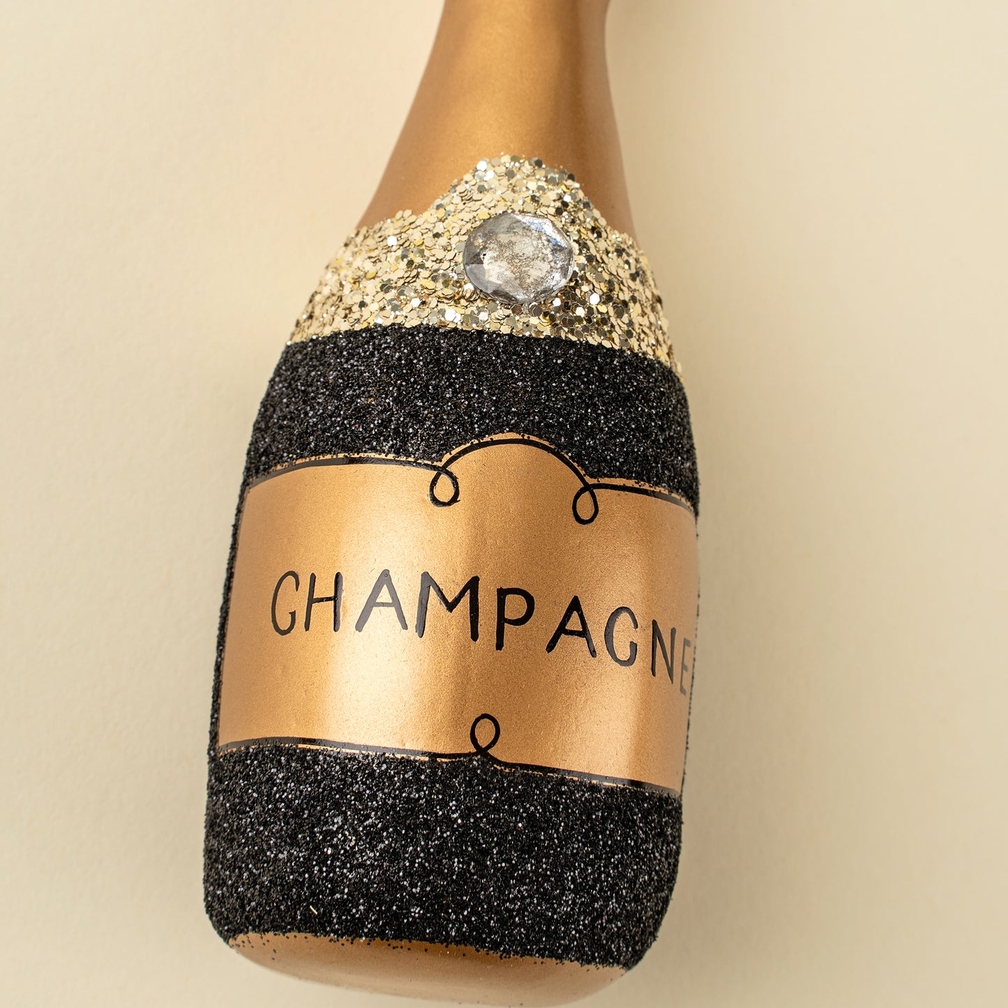 Champagne Sparkle Holiday Ornament, Black
