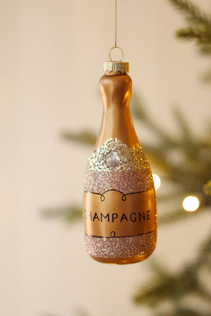 Champagne Sparkle Holiday Ornament, Pink