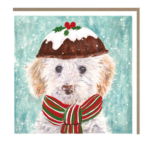 Dog in Christmas Pudding Hat Card