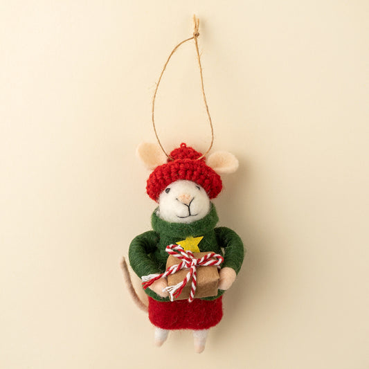 Gift-Giving Gertie Mouse Holiday Ornament