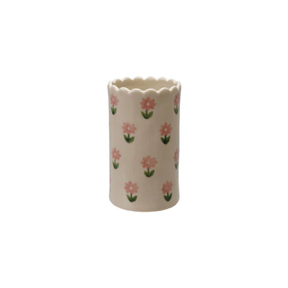 Floral Flower Vase w Scalloped Edge