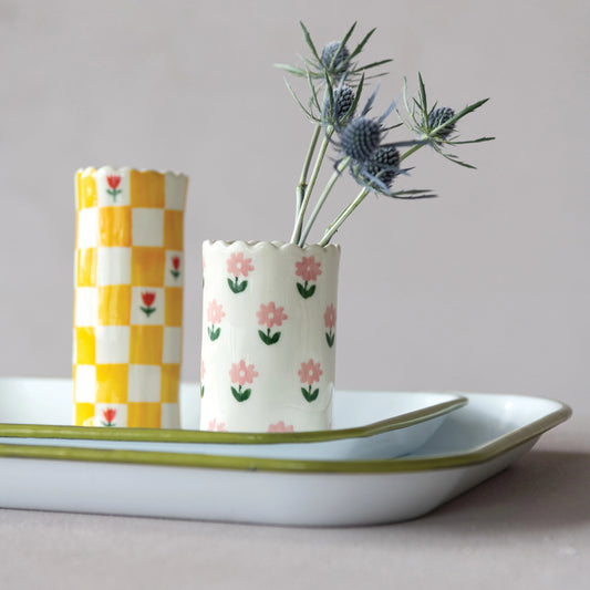 Floral Flower Vase w Scalloped Edge