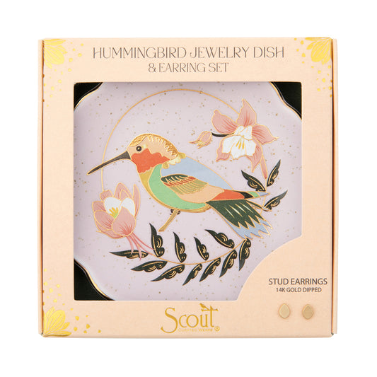 Jewelry Dish And Stud Earring Set - Hummingbird/Lavender