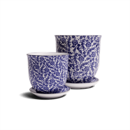 Liberte 4, 4.25" Pot & Saucer - Blue Leaves
