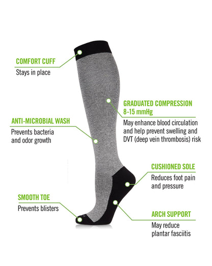 Two-Tone Contrast Compression Sock, Black, 9-11
