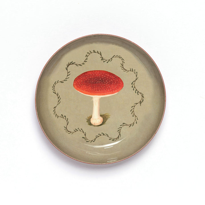 Round Enamel Tray Mushroom