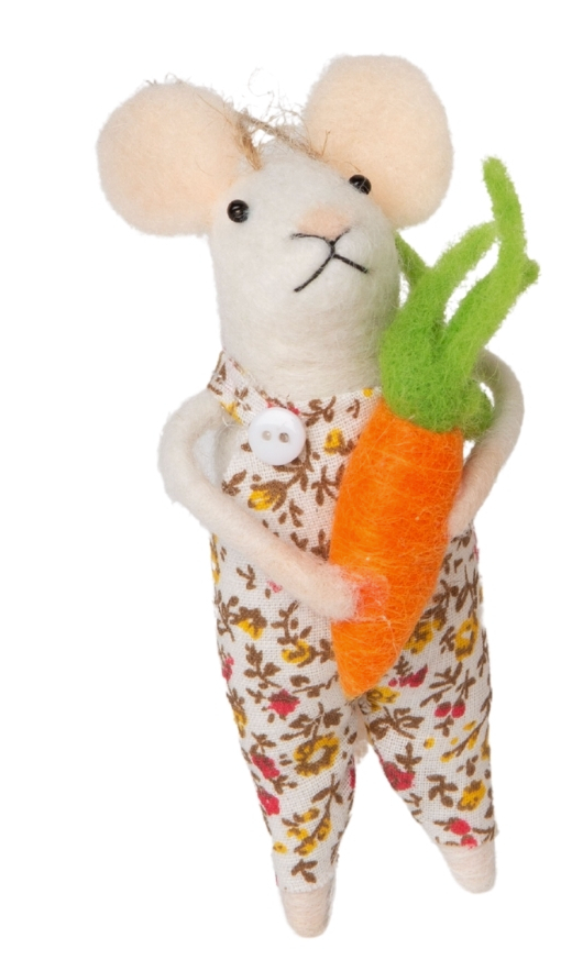 F78 - Mice In Pink And White Floral Clothes Ornaments, Carrot Trim