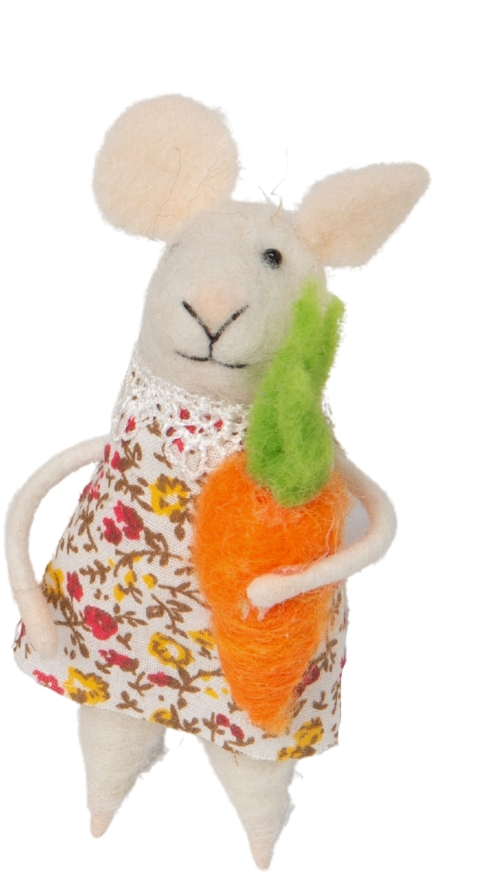 F78 - Mice In Pink And White Floral Clothes Ornaments, Carrot Trim