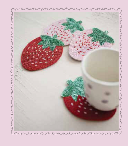 Glass Beaded Cotton Strawberry Coaters