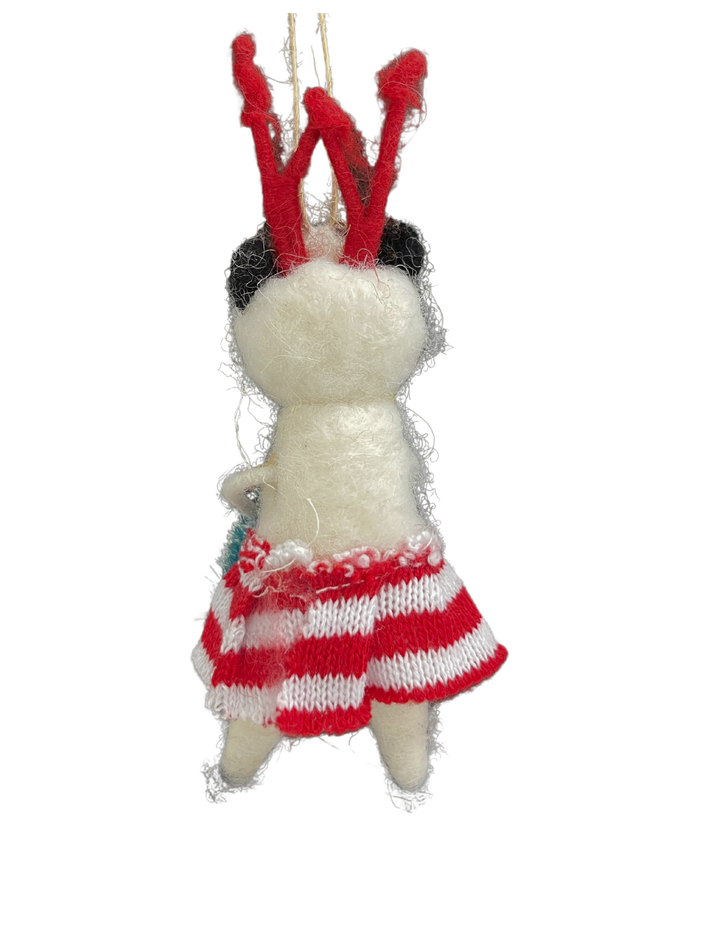 Felt Panda In Striped Clothes Wooly Antlers Ornament