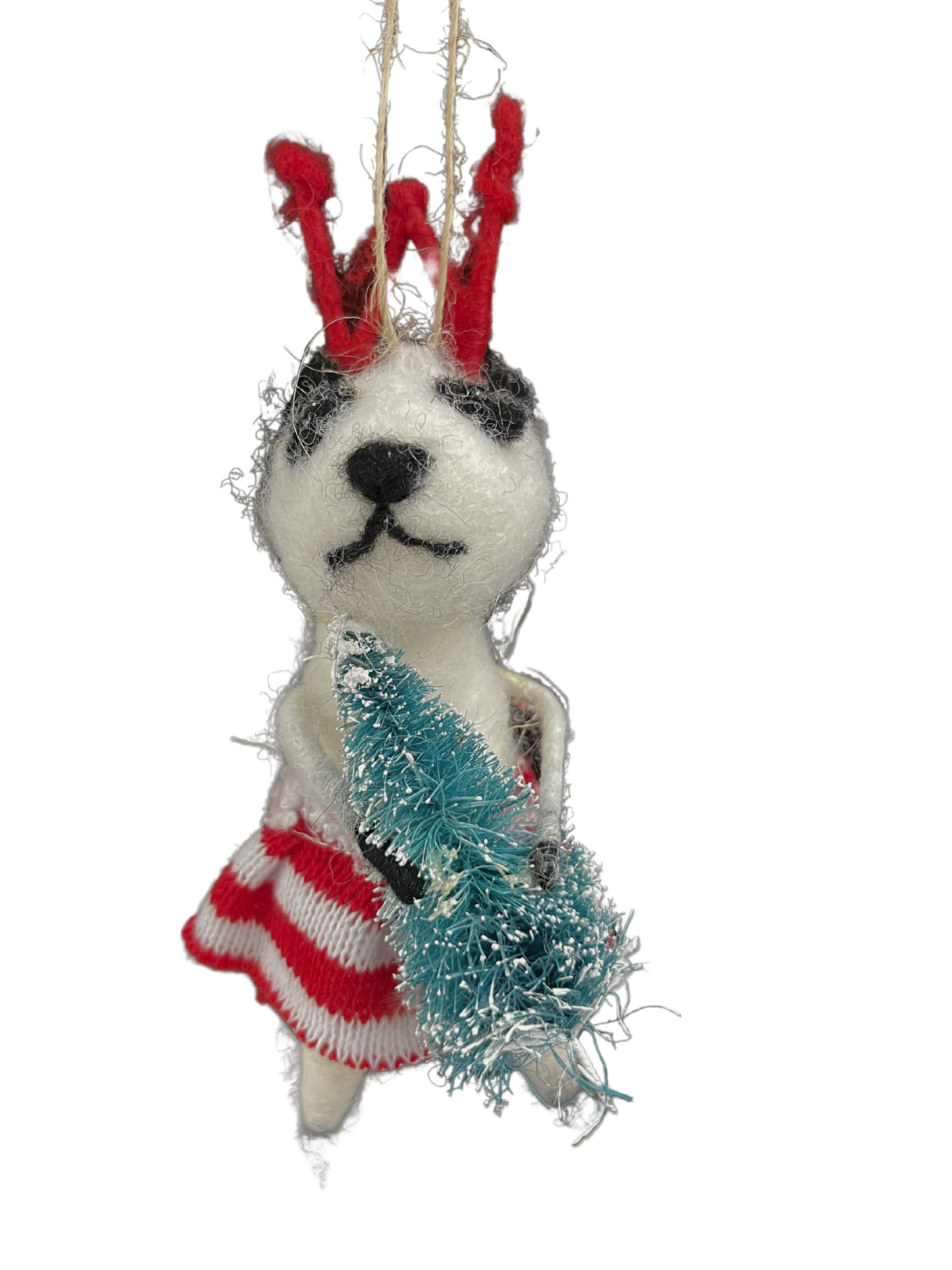 Felt Panda In Striped Clothes Wooly Antlers Ornament