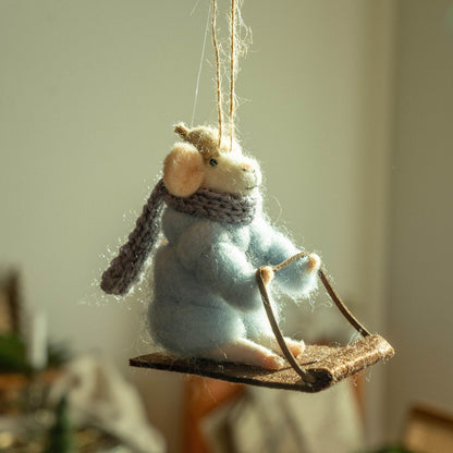 Sledding Soloman Mouse Holiday Ornament