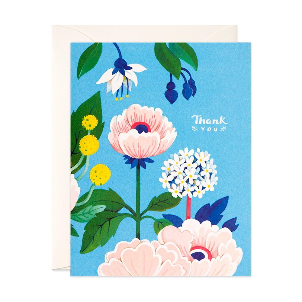 Blue Floral Thank You Card