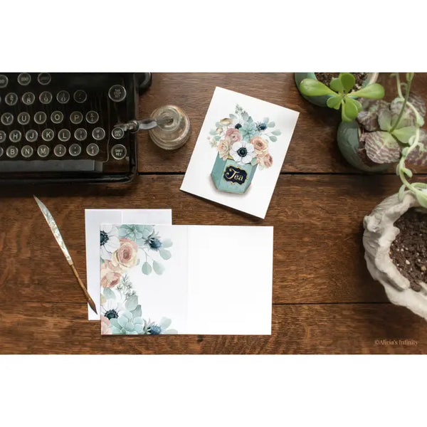 Vintage Tea Tin With Flowers Card