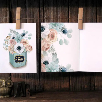 Vintage Tea Tin With Flowers Card
