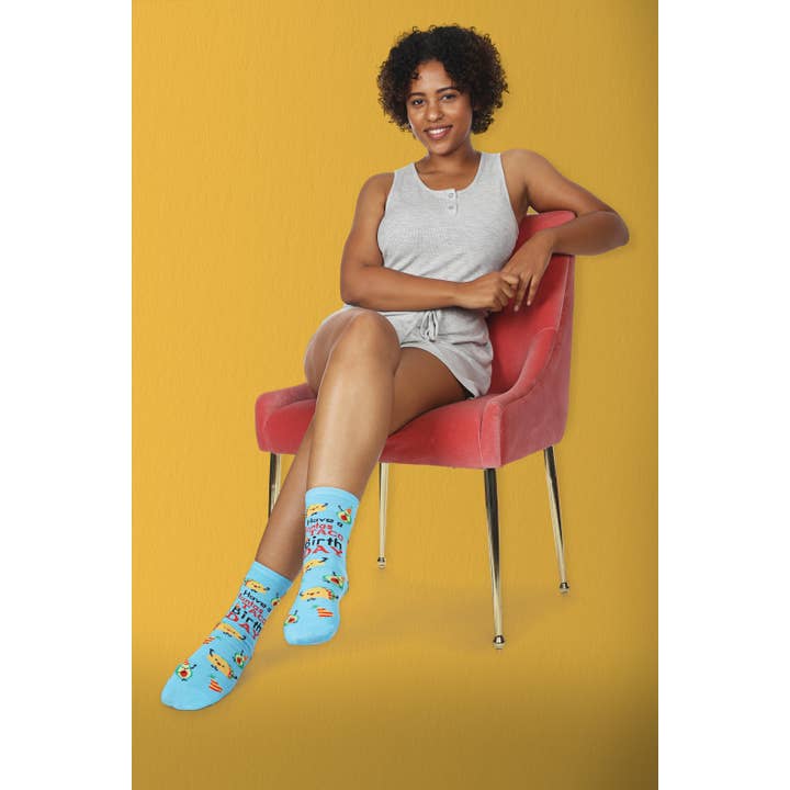 Greeting Card Socks Black Have a FantasTACO Birthday