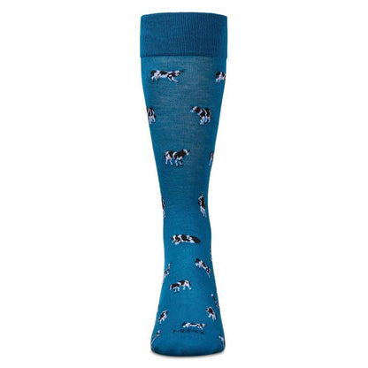 Men's Bamboo Crew Socks Blue Sapphire Cows