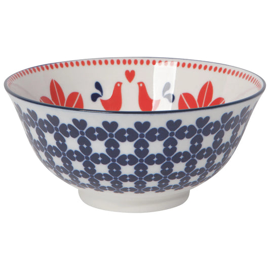 Stamped Bowl 8" Red Navy Bird