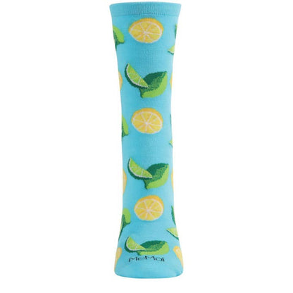 Women's Bamboo Crew Socks Turquoise when Life Gives You Lemons