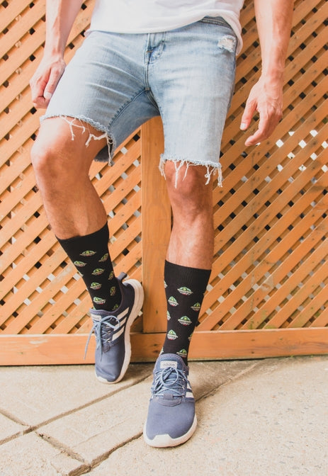 Men's Bamboo Crew Socks Black Alien Invasion